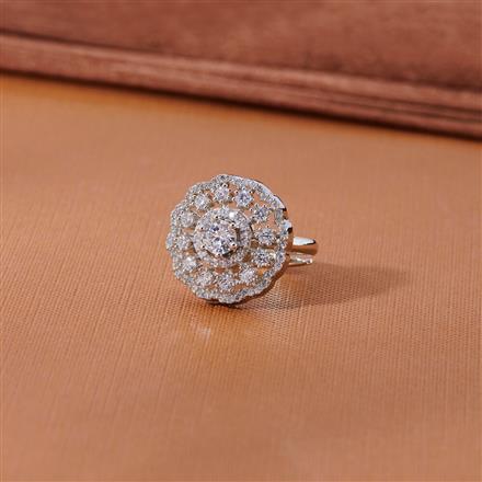 Cubic Zirconia Adjustable Ring With 2 Tone Rhodium Plating