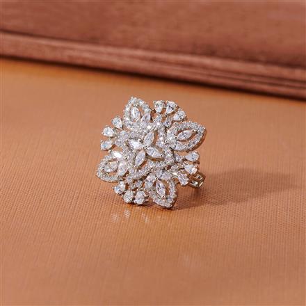 Cubic Zirconia Classic Ring With 2 Tone Rhodium Plating