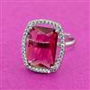 Cubic Zirconia Adjustable Ring With Rhodium Plating