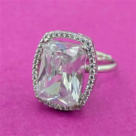 Cubic Zirconia Adjustable Ring With Rhodium Plating