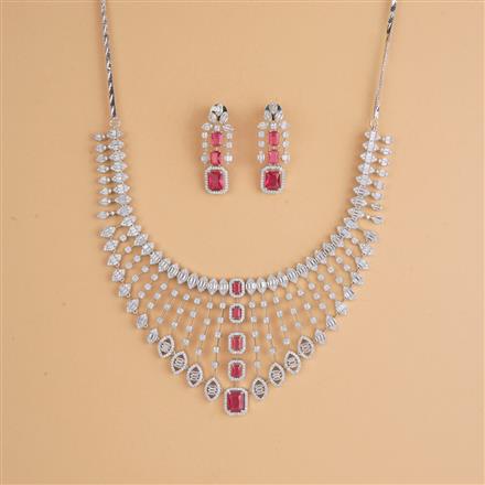 Cubic Zirconia Classic Necklace Set With Rhodium Plating