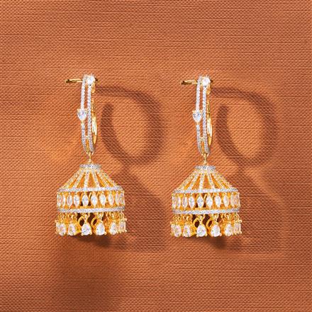 Cubic Zirconia Classic Jhumki With 2 Tone Rhodium Plating