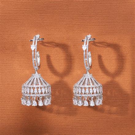 Cubic Zirconia Classic Jhumki With 2 Tone Rhodium Plating