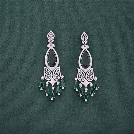 Cz Long Earring With Rhodium Plating