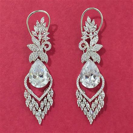 Cz Classic Earring With Rhodium Plating