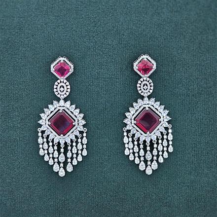 Cz Long Earring With Rhodium Plating