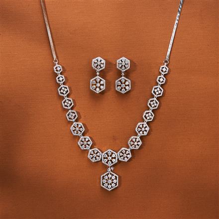 Cubic Zirconia Classic Necklace With 2 Tone Rhodium Plating