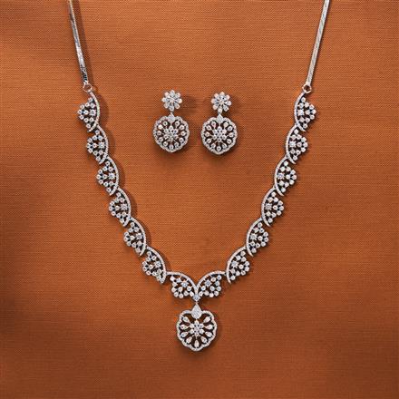 Cubic Zirconia Classic Necklace With 2 Tone Rhodium Plating