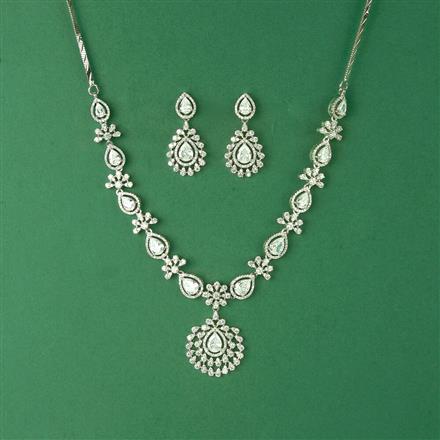 Cubic Zirconia Classic Necklace Set With Rhodium Plating