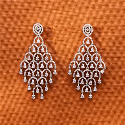 Cubic Zirconia Classic Earring With 2 Tone Rhodium Plating