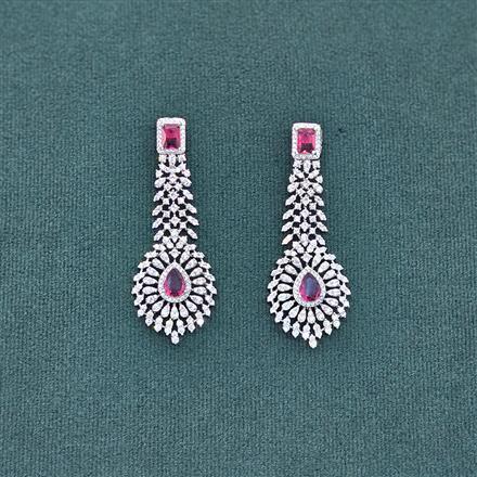 Cz Long Earring With Rhodium Plating