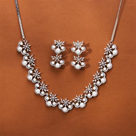 Cubic Zirconia Pearl Necklace With 2 Tone Rhodium Plating