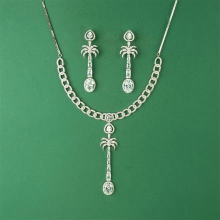 Cubic Zirconia Classic Necklace Set With Rhodium Plating