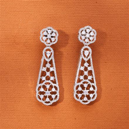 Cubic Zirconia Classic Earring With 2 Tone Rhodium Plating