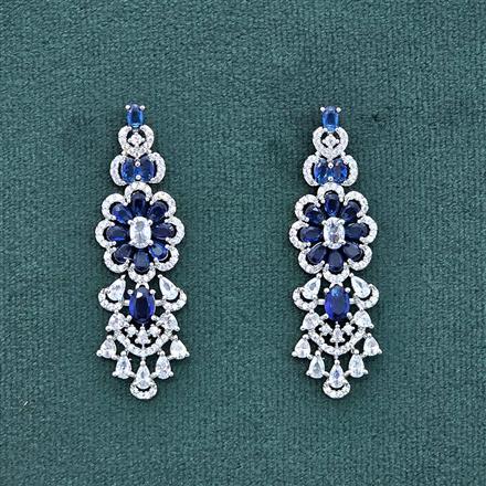 Cz Long Earring With Rhodium Plating