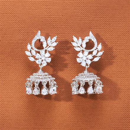 Cubic Zirconia Delicate Jhumki With 2 Tone Rhodium Plating