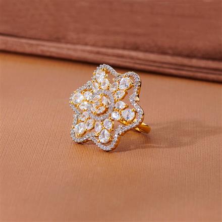 Cubic Zirconia Adjustable Ring With 2 Tone Rhodium Plating