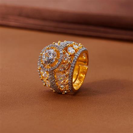 Cubic Zirconia Adjustable Ring With 2 Tone Rhodium Plating