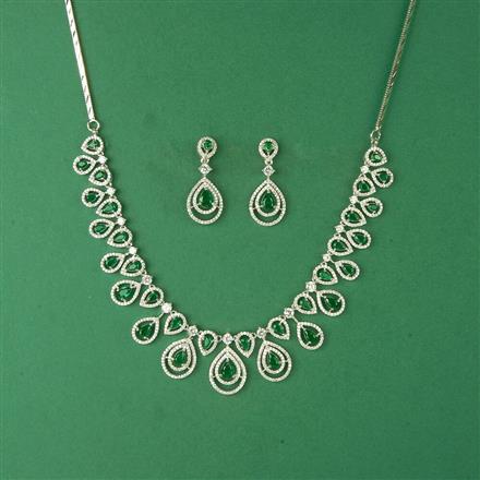 Cubic Zirconia Classic Necklace Set With Rhodium Plating