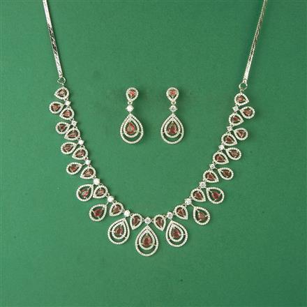Cubic Zirconia Classic Necklace Set With Rhodium Plating
