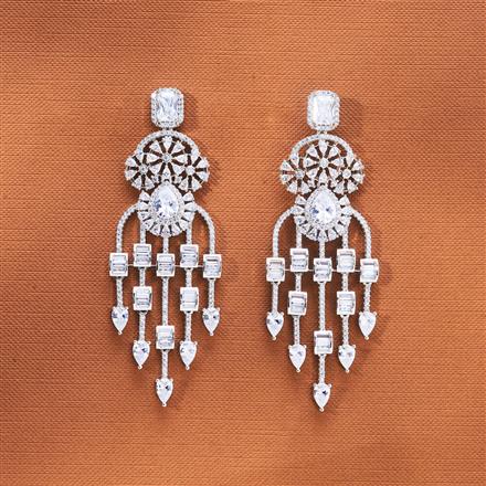 Cubic Zirconia Classic Earring With 2 Tone Rhodium Plating
