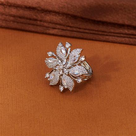 Cubic Zirconia Adjustable Ring With 2 Tone Rhodium Plating