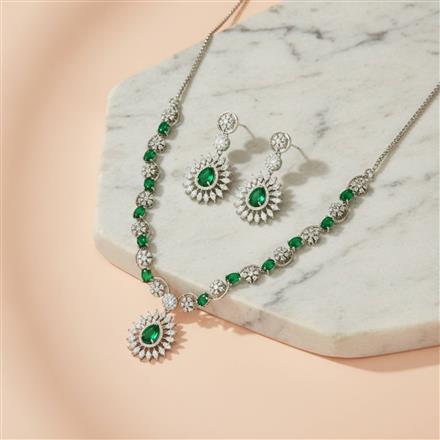 Cubic Zirconia Classic Necklace Set With Rhodium Plating