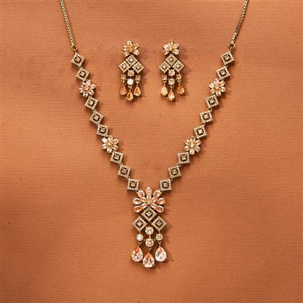 Cz Delicate Necklace With Mehndi Plating