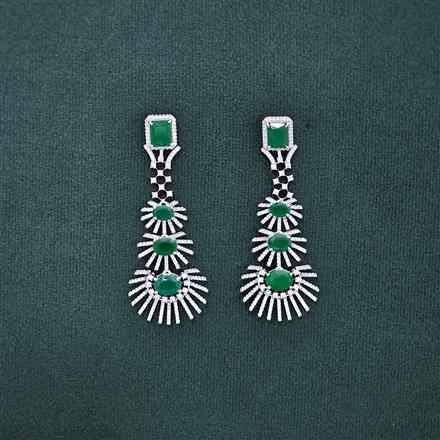Cz Long Earring With Rhodium Plating