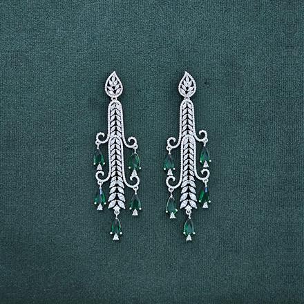 Cz Long Earring With Rhodium Plating