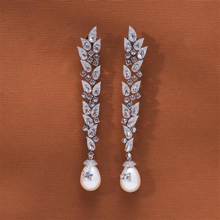 Cubic Zirconia Long Earring With Black Mehndi 2 Tone Rhodium Plating