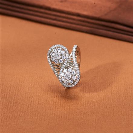 American Diamond Adjustable Ring With Mehndi Plating 2 Tone Plating Rhodium Plating