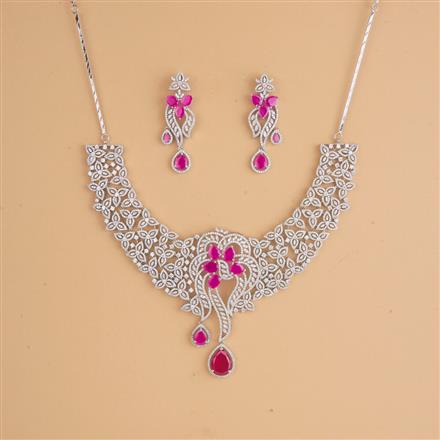 Cubic Zirconia Classic Necklace Set With Rhodium Plating