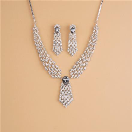 Cubic Zirconia Classic Necklace Set With Rhodium Plating
