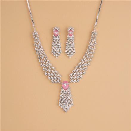Cubic Zirconia Classic Necklace Set With Rhodium Plating