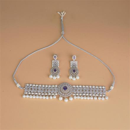 Cubic Zirconia Moti Necklace Set With Rhodium Plating