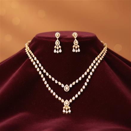 Cubic Zirconia 2 Line Necklace With Mehndi 2 Tone Rhodium Plating