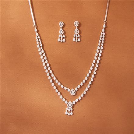 Cz 2 Line Necklace With Rhodium 2 Tone plating