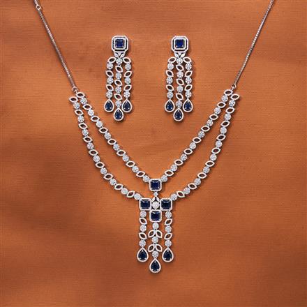 Cz 2 Line Necklace With Rhodium Plating