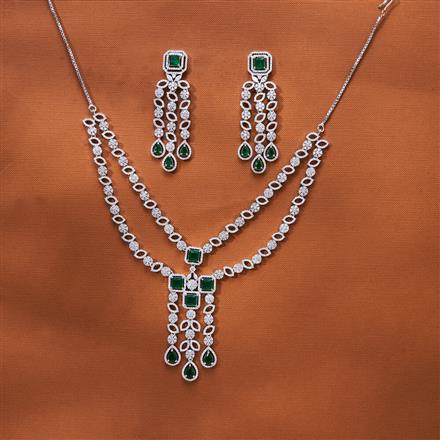 Cz 2 Line Necklace With Rhodium Plating