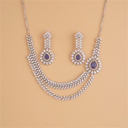 Cubic Zirconia Classic Necklace Set With Rhodium Plating