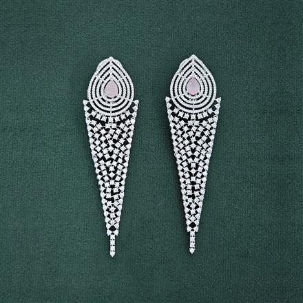 Cz Long Earring With Rhodium Plating