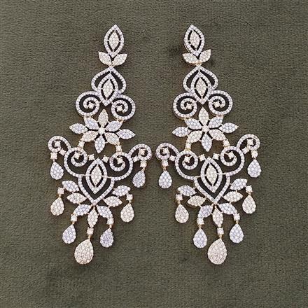 Cz Long Earring With Rhodium 2 Tone plating