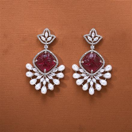 Cz Moti Earring With Rhodium Plating