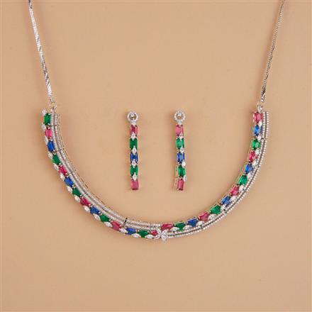 Cubic Zirconia Classic Necklace Set With Rhodium Plating