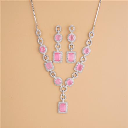 Cubic Zirconia Classic Necklace Set With Rhodium Plating