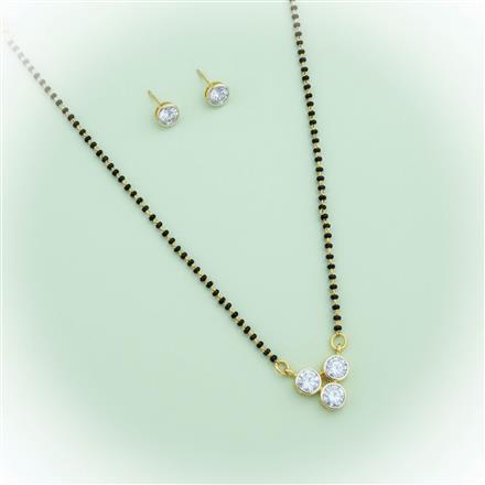 Cubic Zirconia Classic Mangalsutra With Rhodium 2 Tone Plating