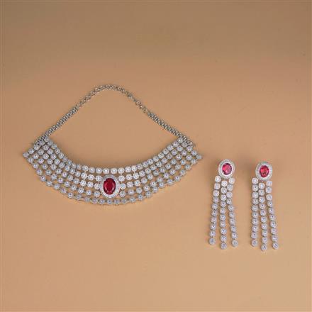 Cubic Zirconia Mukut Necklace Set With Rhodium Plating