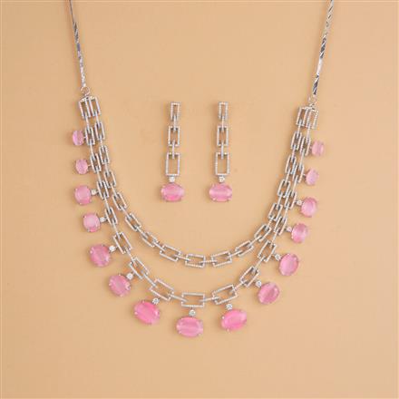 Cubic Zirconia Classic Necklace Set With Rhodium Plating