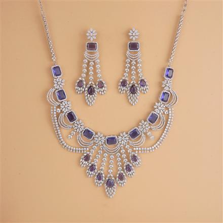 Cubic Zirconia Classic Necklace Set With Rhodium Plating